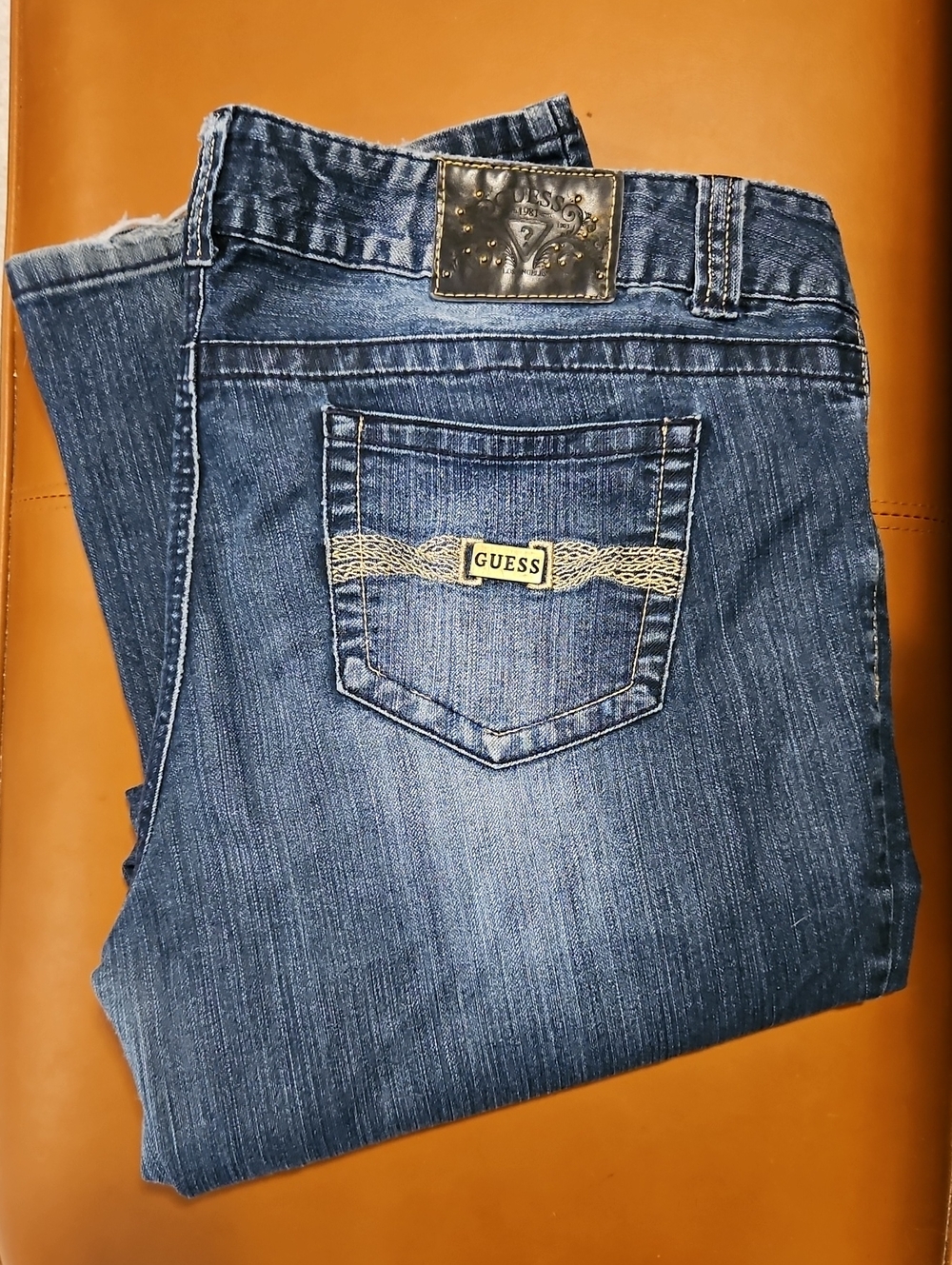 GUESS Women’s Dark Blue Straight Leg Jeans with Branded Back Pocket